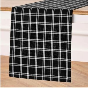 New Solino Black Plaid 100% Pure Linen 14 x 90 Table Runner